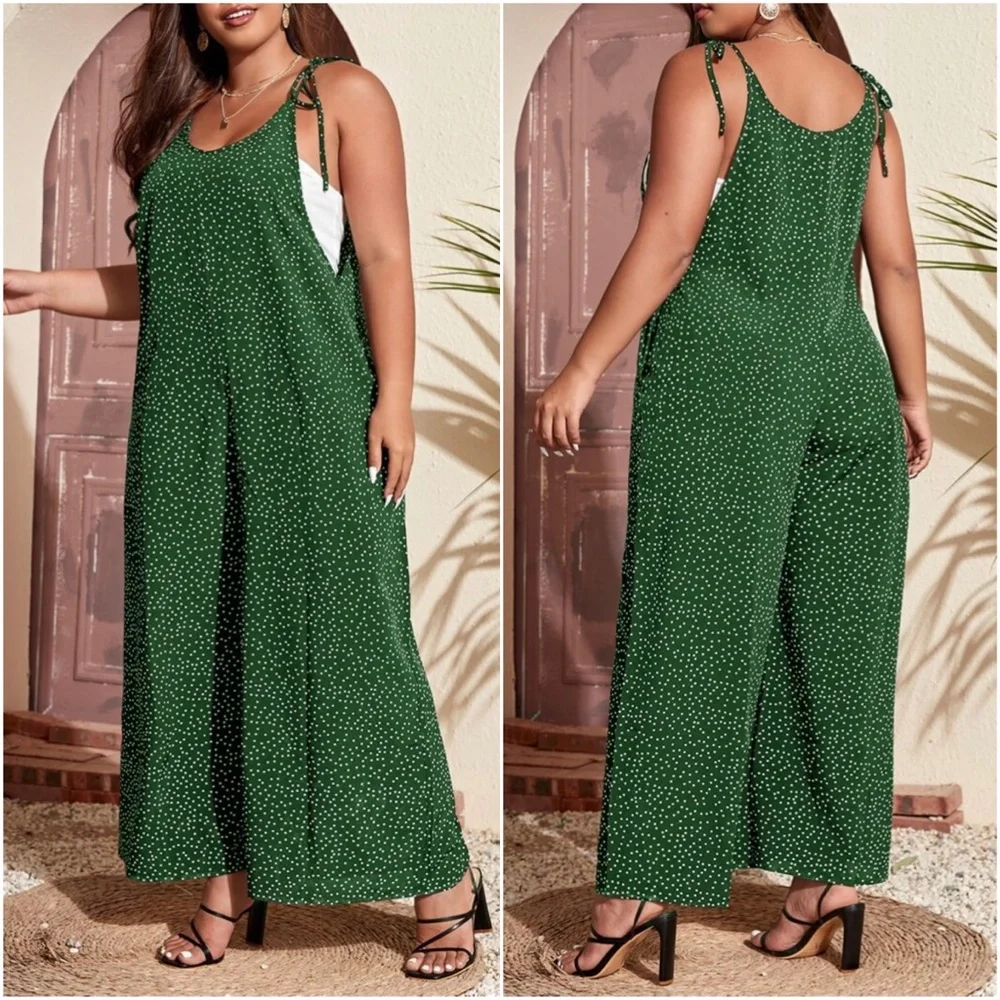 Boho Plus Polka Dot Pocket Wide leg Jumper Jumpsuit - Picture 4 of 5
